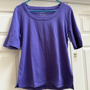 Womens Talbots Scoop Neck Curved Hem Tee Purple - Pima Cotton Size Large NWT